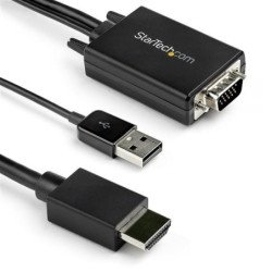 Cable de 2m Adaptador VGA a HDMI - Alimentado por USB - 1080p, 2 m, USB Type-A + VGA (D-Sub), HDMI tipo A