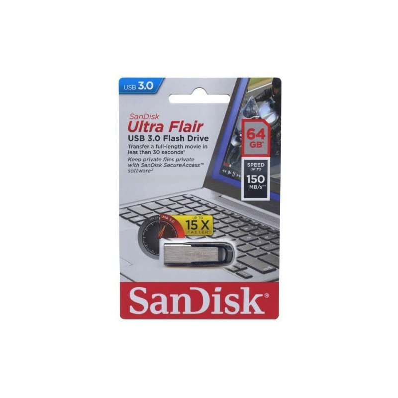 Memoria SanDisk 64GB USB 3.0 ultra flair metálica para Mac y Windows 150mb/s