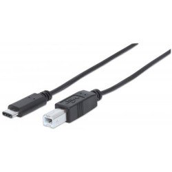 Cable para dispositivos USB c de alta velocidad USB 2.0, c macho, b macho, 480 Mbps, 2 m, negro Manhattan
