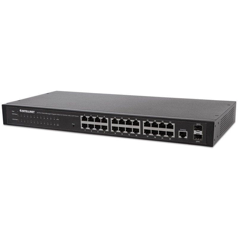 Switch Intellinet GB 24 puertos LAN, 19", administrable, mas 2 puertos SFP
