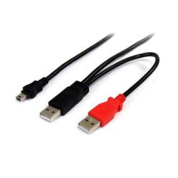 Cable USB StarTech.com - 0, 9 m, Mini-USB B, 2 x USB A, Macho/Macho, Negro