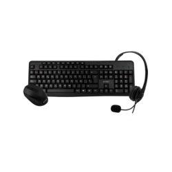 Kit 3 en 1 teclado multimedia USB, mouse 2.4GHz USB y headset USB color negro AC-931687