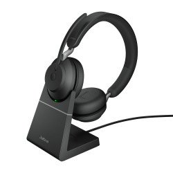 Jabra Evolve2 65 uc stereo - auricular - en oreja - bluetooth - inalámbrico - USB-c - aislamiento de ruido - negro - con base de