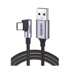 Cable USB-A a USB-C, 1 Metro, Conector con Ángulo Recto de 90°, Carga