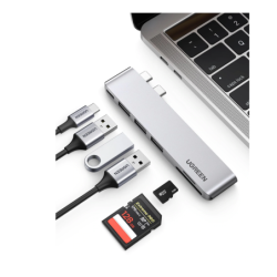 HUB USB-C (Thunderbolt 3) 6 en 2, 3 Puertos USB3.0, 1 USB-C (PD 100W),