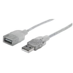 Cable USB 2.0 extensión Manhattan 1.8 m, tipo A macho - A hembra, plata