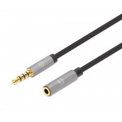 Extensión de Cable Auxiliar de Audio Estéreo Manhattan, 3.5 mm, Macho, 3.5 mm, Hembra, 5 m, Negro