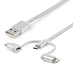 Cable trenzado de 1m USB a lightning USB-c y micro USB - cable cargador para teléfono celular iPhone, iPad, Tablet