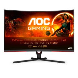 Monitor AOC gamer curvo 32 panel VA, 165 Hz, t. De r. 1 ms, AMD free sync, color negro y rojo, 2 HDMI, VGA, DisplayPort, aspecto