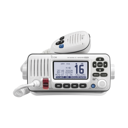 Radio móvil marino, color blanco, 25w, tx:156.025-157.425MHz, rx:156.050-163.275MHz, con GPS interconstruido, pantalla de matriz