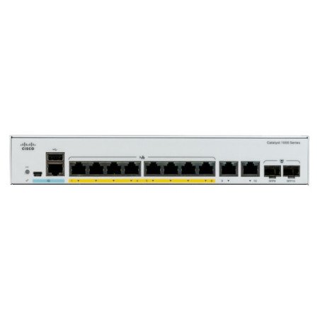 Switch Catalyst 1000, 8 puertos Gigabit Ethernet, PoE+ con 120W totales, 2 Puertos SFP (2x1G), Incluye cable CAB-16AWG-AC, el Sm