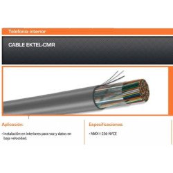 Cable telefónico Condumex (CMR), ektel 2 pares, 24 AWG, cobre sólido, 305 mts, cubierta PVC retardante a la flama, blanco