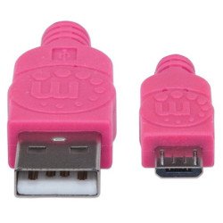 Cable USB v2 a-micro b, bolsa, textil, 1.8m rosa, morado