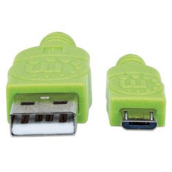 Cable USB v2 a-micro B, blíster, textil 1.0m negro, verde