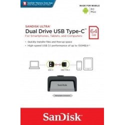 Memoria SanDisk 64GB dual ultra USB tipo-c, USB 3.1 negro, plata 150mb/s