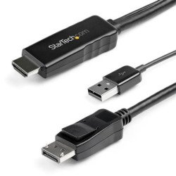Cable convertidor HDMI a displayport de 3 m con alimentación vía USB, 4k 30hz, activo, HDMI 1.4 a DP 1.2.