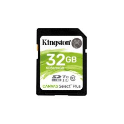 Tarjeta SD Canvas Select Plus 32GB Kingston. Diseñada para capturar fotos y videos full HD.