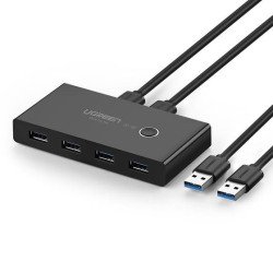HUB para Compartir 4 Puertos USB 3.0 a 2 PC ’s, Cambio Mediante Botón, Incluye dos cables USB de 1.5 m, ABS