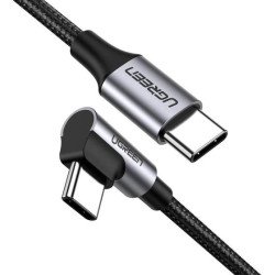 Cable USB-C a USB-C, 1 Metro, Conector con Ángulo Recto de 90°, Carga Rápida de hasta 60W, 480 Mbps, PD3.0, QC4.0, 3.0, 2.0, FPC