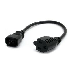 Cable de alimentación StarTech.com - Macho hembra, 0.3 m, C14 coupler, Negro