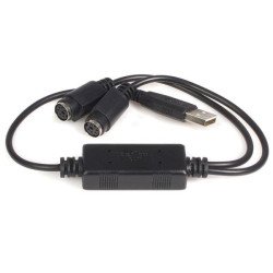 Cable Adaptador Convertidor Teclado Mouse PS 2 Mini DIN a USB, 2x PS 2 Hembra, 1x USB A Macho, Extremo Secundario  2 x 6-pin Min