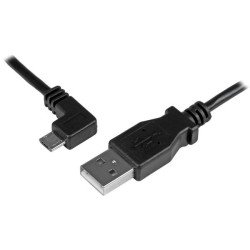 Cable de 0.5m Micro USB Acodado a la Izquierda para Carga y Sincronización de Teléfonos Celulares o Tablets, Extremo Secundario 