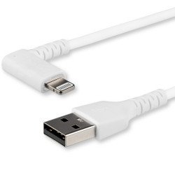 Cable Resistente USB-A a Lightning de 2 m Blanco, Cable Acodado a la Derecha de Carga Sincronización, MFi de Apple, iPhone, Extr