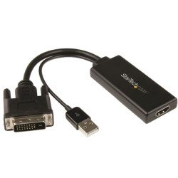 Adaptador de Vídeo DVI a HDMI con Alimentación USB y Audio, 1080p, Convertidor DVI-D, 1 x 19-pin HDMI Digital Audio Video, F
