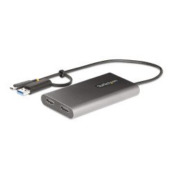 Adaptador USB-C a HDMI Doble, Convertidor USB Tipo C a 2 Monitores HDMI, 4K 60Hz, PD de 100W con Paso, Cable de 30cm