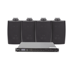 Kit de amplificador de audio 120w para rack, 4 altavoces de pared color negro 2.5w - 20w, sistema 70, 100v
