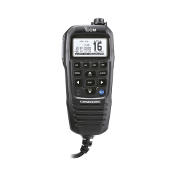 Micrófono comando color negro y pantalla en fondo blanco para IC-M605
