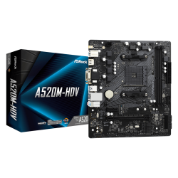 Tarjeta madre ASRock A520 AMD AM4, DDR4 4733, 1 x PCIe 3.0 x16, D-sub, DVI-D, HDMI, 6 x USB 3.2, gama baja