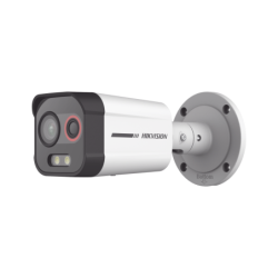 Cámara Bala IP Dual, Térmica 1.35 mm (96 x 72), Óptico 4 mm (4 Megapixel), Detección de Intrusión por VCA 30 mts /30 mts Luz Bla