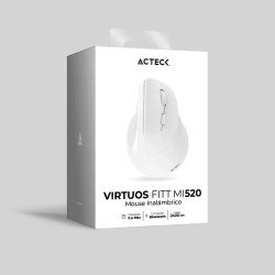 Mouse Acteck Virtuos Fitt MI520, ergonómico, vertical, inalámbrico, dual bluetooth + adaptador USB, 2400 dpi, recargable, blanco
