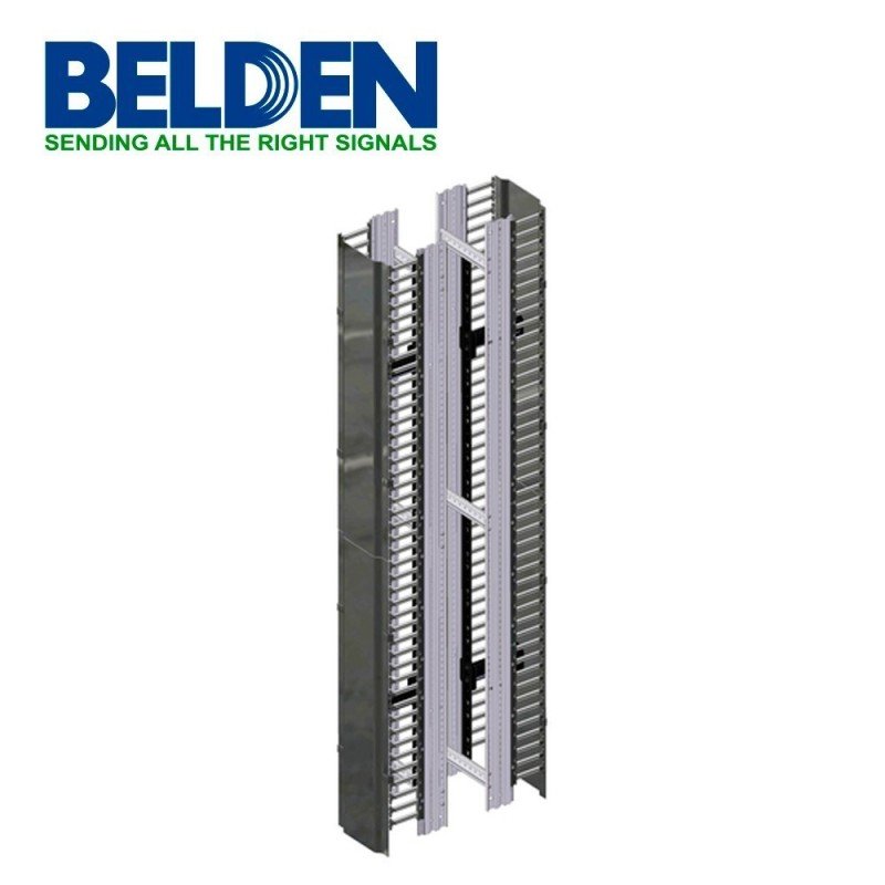 Organizador vertical Belden BHVHH10 de alta densidad 10 ancho 84 alto administración frontal y posterior 45ur con tapa negro
