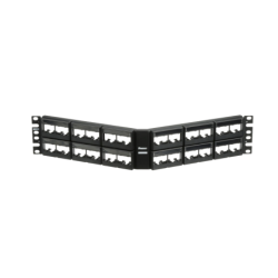 Panel de parcheo modular mini-com (sin conectores), angulado, sin blindaje, con etiqueta y cubierta, de 48 puertos, 2ur