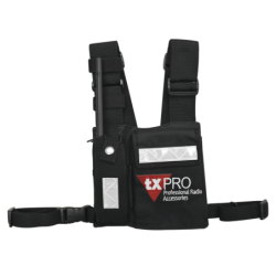 Pechera Universal con soporte para radio, sostén de bolígrafo y seguridad para la bolsa con Velcro. Logo TX-PRO.