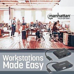 Convertidor Manhattan video USB-c macho a HDMI-h + USB3 + USB-c color negro