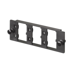 Placa modular fap de 6 puertos mini-com, acepta módulos de fibra óptica, cobre o audio y video, color negro