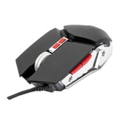 Mouse óptico gaming negro con cable USB-A, siete botones con rueda de desplazamiento, iluminación LED de colores