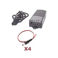 Kit con fuente epcom con salida de 12 VCC a 5 amper con 4 salidas, incluye conectores
