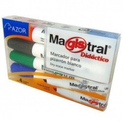 Marcador Azor Magistral didáctico 8354 estuche. Paquete con 4 piezas. Negro, azul, rojo y verde