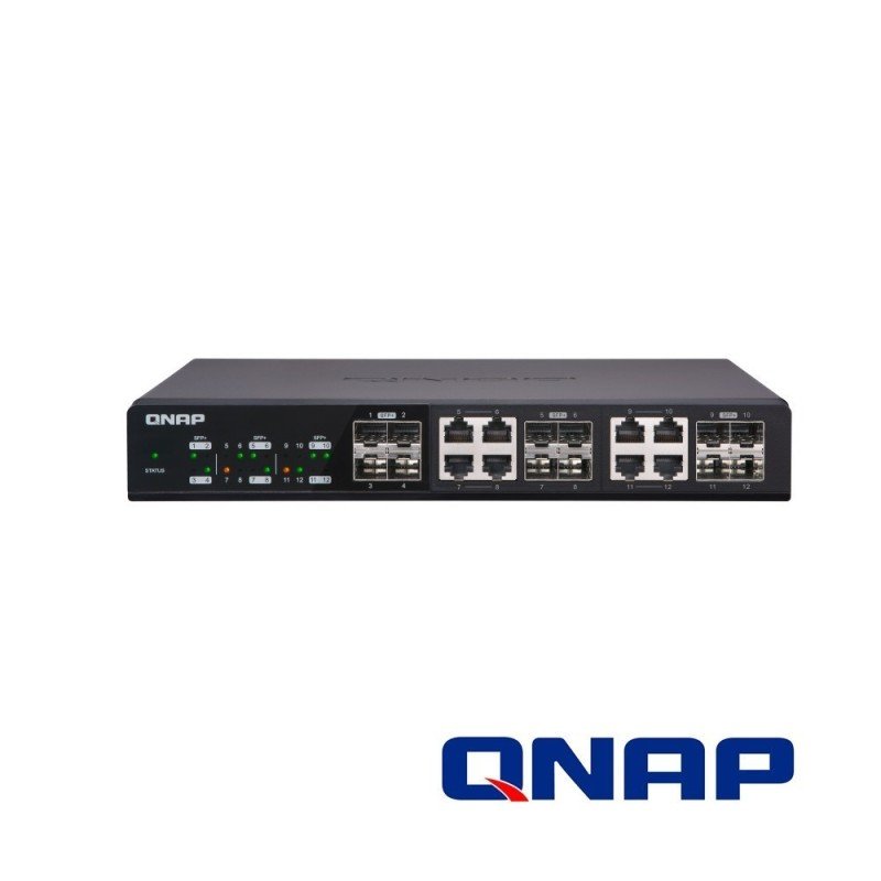 Qnap qsw-1208-8c-US qsw-1208-8c 12-port unmanaged 10GBe switch. Twelve 10GBe SFP+ ports with shared eight 10GBase-t ports