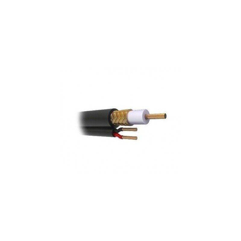 Cable siamés RG59 CCA wam (malla 95%, conductor cu 20 AWG) + 2/18 AWG/negro/siamés/305 mts