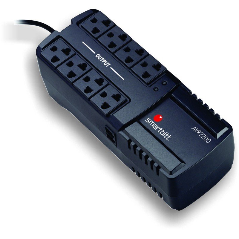 Regulador de voltaje SmartBitt 2200va, 1100w, 8 contactos, protección telefónica