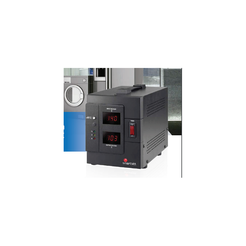 Regulador de voltaje SmartBitt 3000va, 2000w 1 contacto para línea blanca y aplicaciones con motor ca supresión de picos voltaje