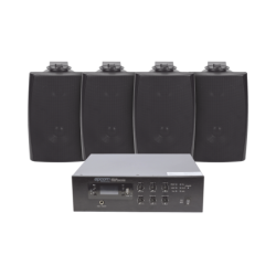 Kit de amplificador de 120w para escritorio, 4 altavoces de pared color negro 2.5w - 20w, sistema 70, 100v