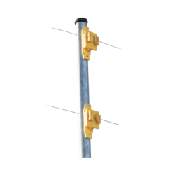 Aislador de paso color amarillo reforzado para cercos eléctricos, resistente al clima extremoso