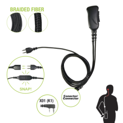 Micrófono con cable de fibra trenzada serie snap compatible con Kenwood conector de 2 pines.
