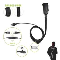 Braided fiber 1 cable lapel mic w, snap connect for Hytera connector. Select different earphones not included